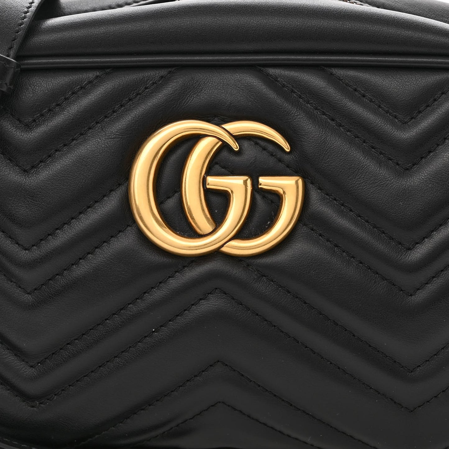 Calfskin Matelasse Small GG Marmont Chain Shoulder Bag Black