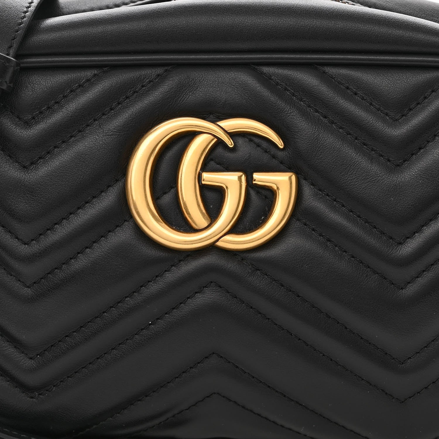 Gucci Calfskin Matelasse Small GG Marmont Chain Shoulder Bag Black 8 of 10