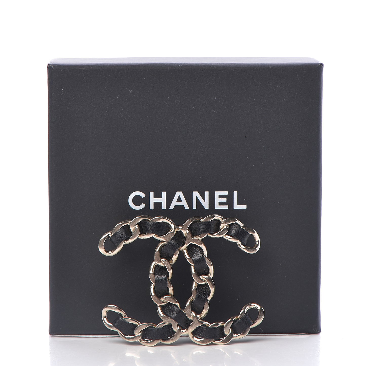 Lambskin Chain CC Brooch Black Gold
