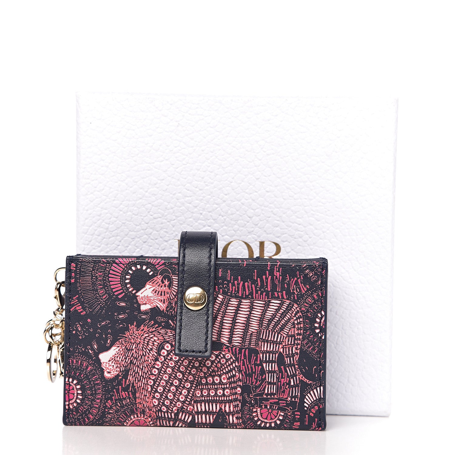 Christian Dior Calfskin Animals Lady Dior 5-Gusset Card Holder Fuchsia Multicolor 6 of 6