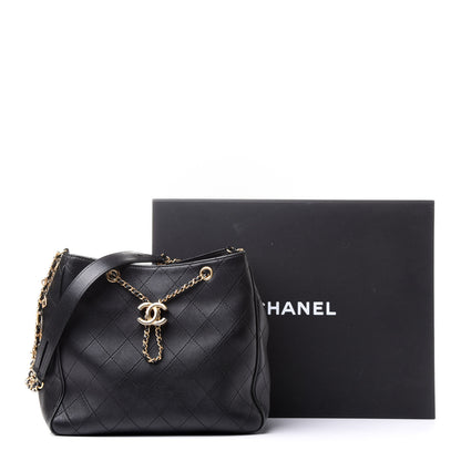 Chanel Calfskin Stitched Egyptian Amulet Drawstring Bag Black 17 of 17