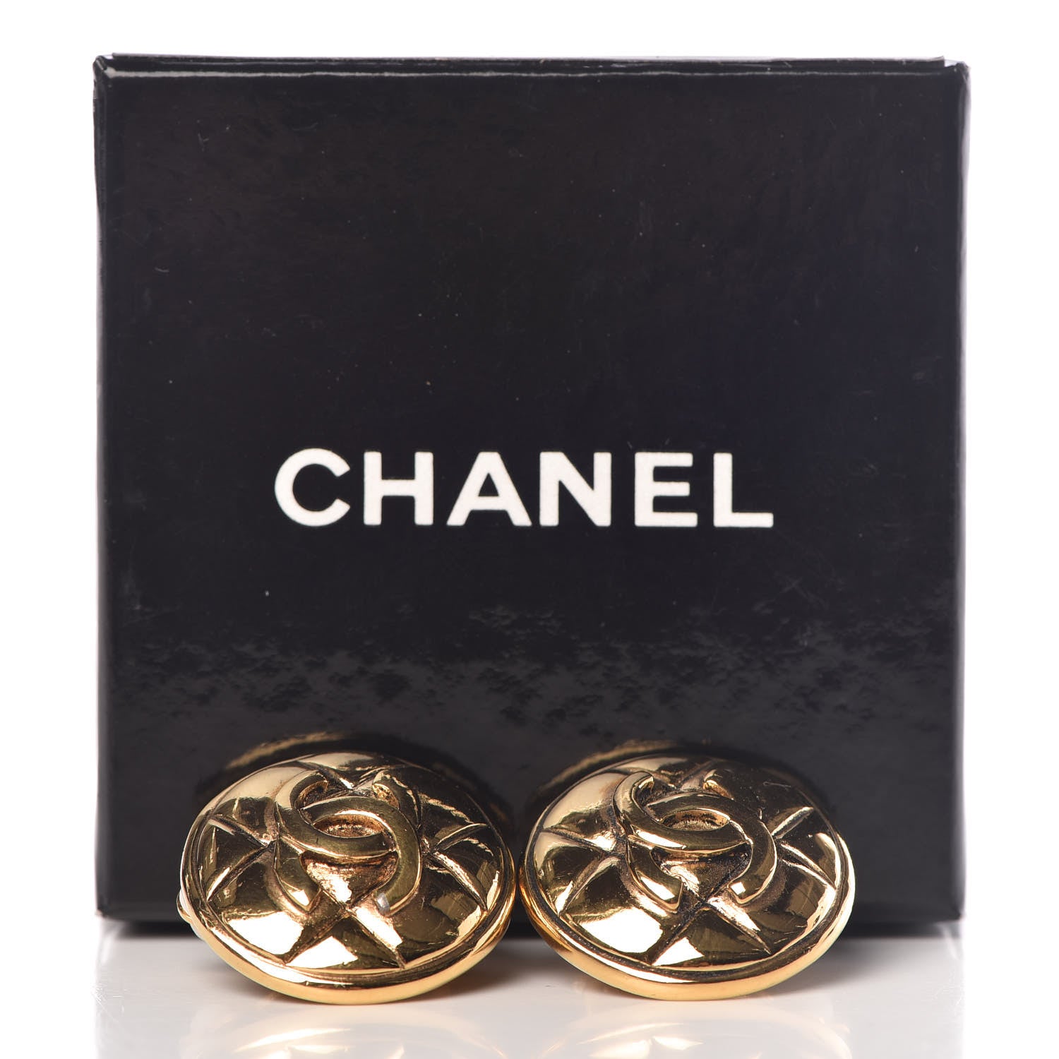 Chanel Metal Quilted CC Round Clip On Earrings Gold 5 of 5
