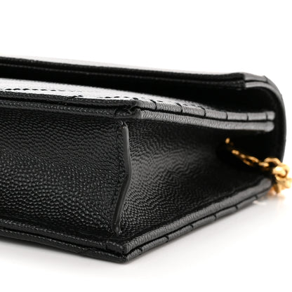 Saint Laurent Grain De Poudre Matelasse Chevron Monogram Envelope Chain Wallet Black 10 of 11