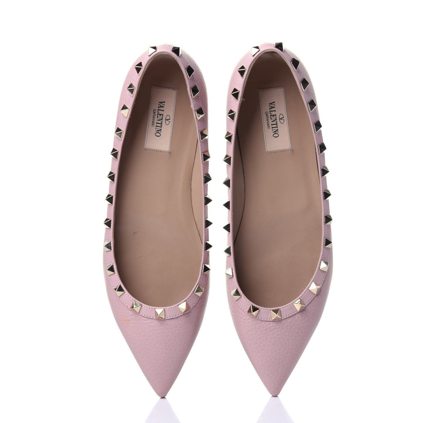 Pebbled Calfskin Rockstud Ballerina Flats 39.5 Water Rose