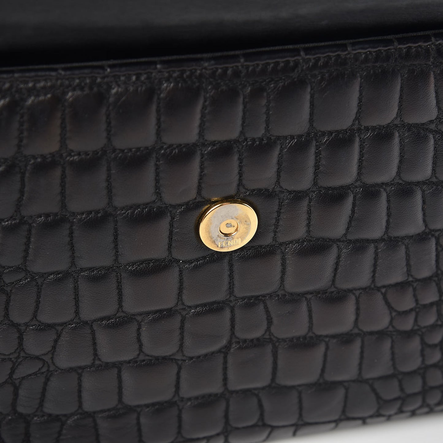 Nappa Calfskin Crocodile Trapuntata Demi Jour Shoulder Bag Black