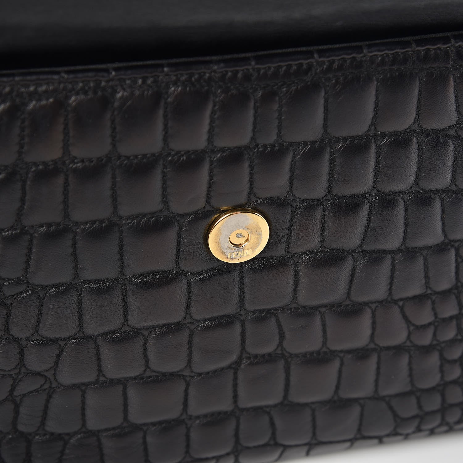 Fendi Nappa Calfskin Crocodile Trapuntata Demi Jour Shoulder Bag Black 12 of 19