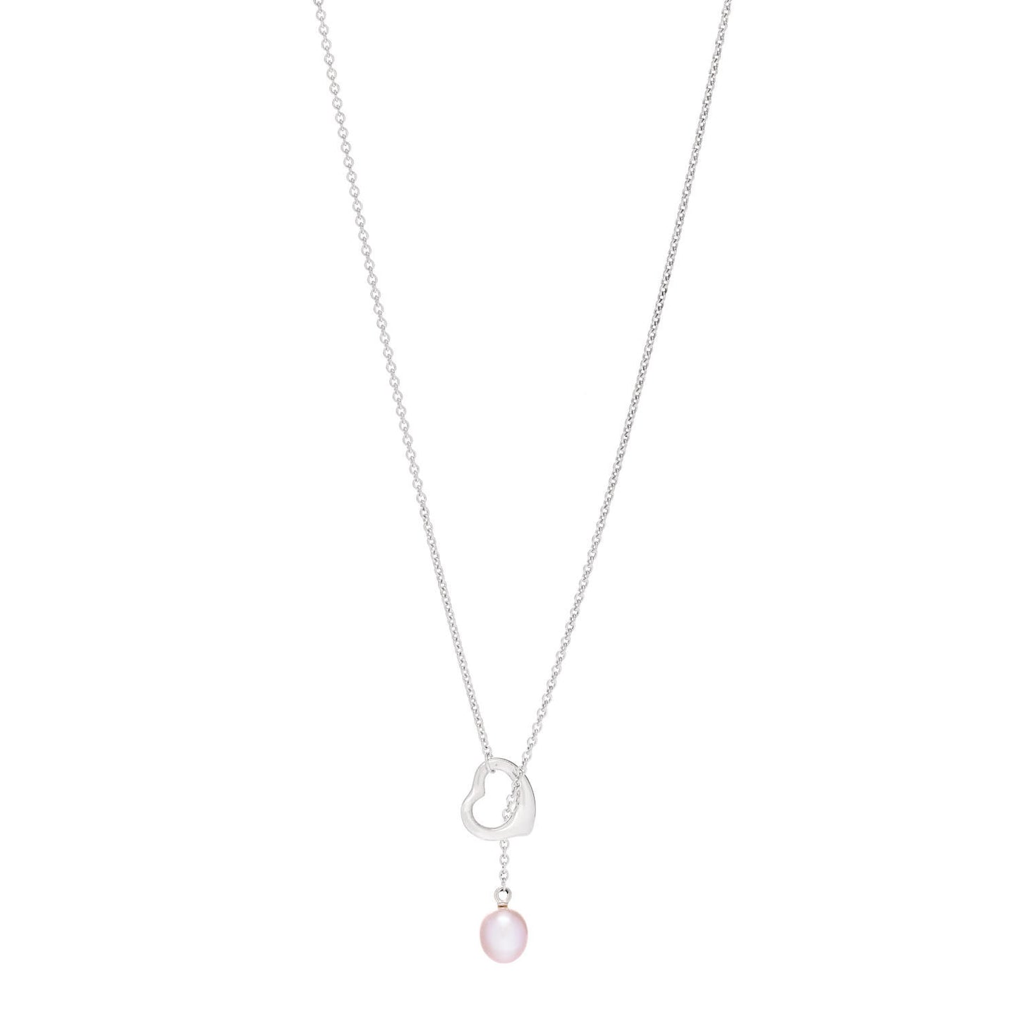 Sterling Silver Pink Pearl 9-9.5mm Elsa Peretti Open Heart Lariat Necklace