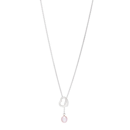 Tiffany Sterling Silver Pink Pearl 9-9.5mm Elsa Peretti Open Heart Lariat Necklace 1 of 5