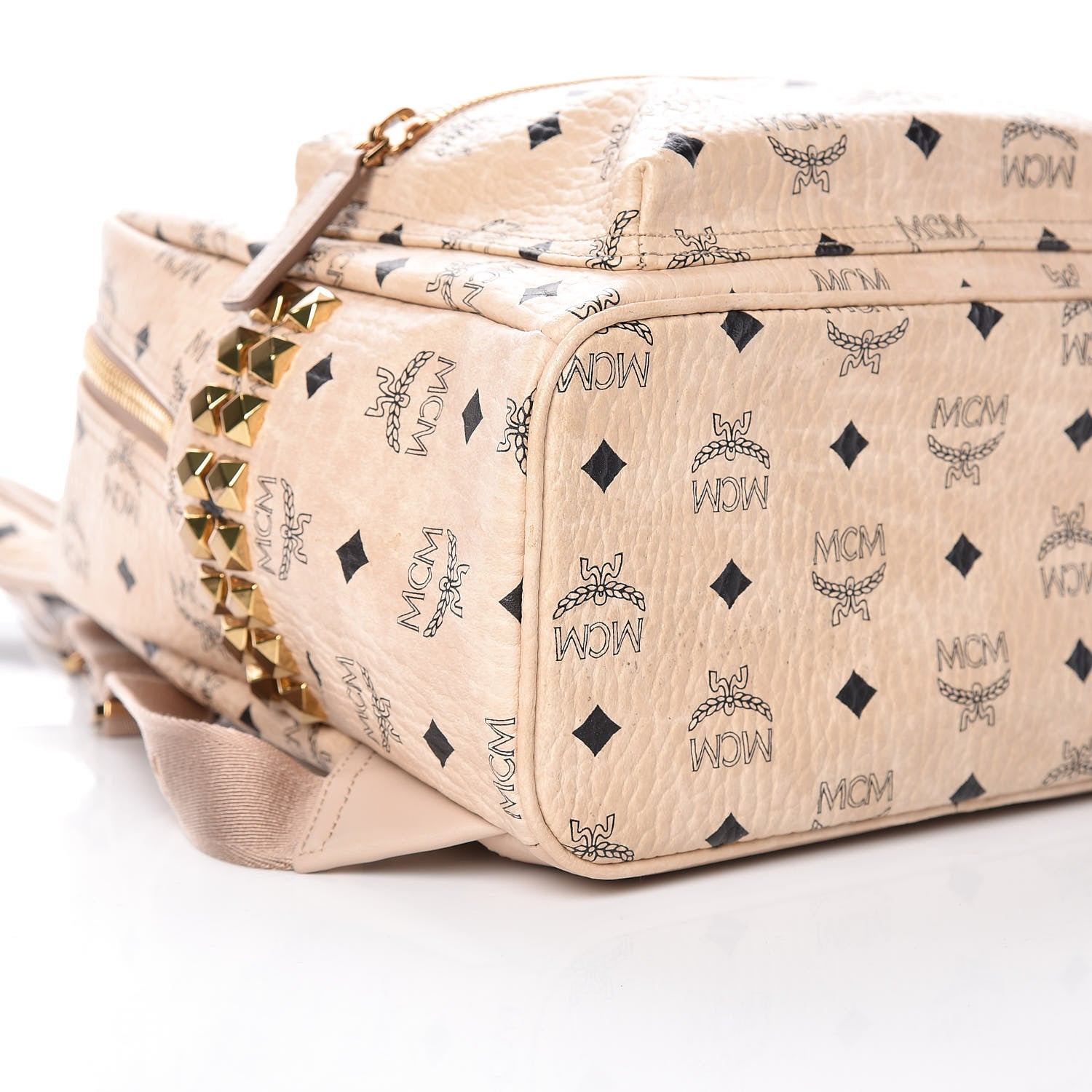 MCM Visetos Small Side Stud Stark Backpack Beige 9 of 10