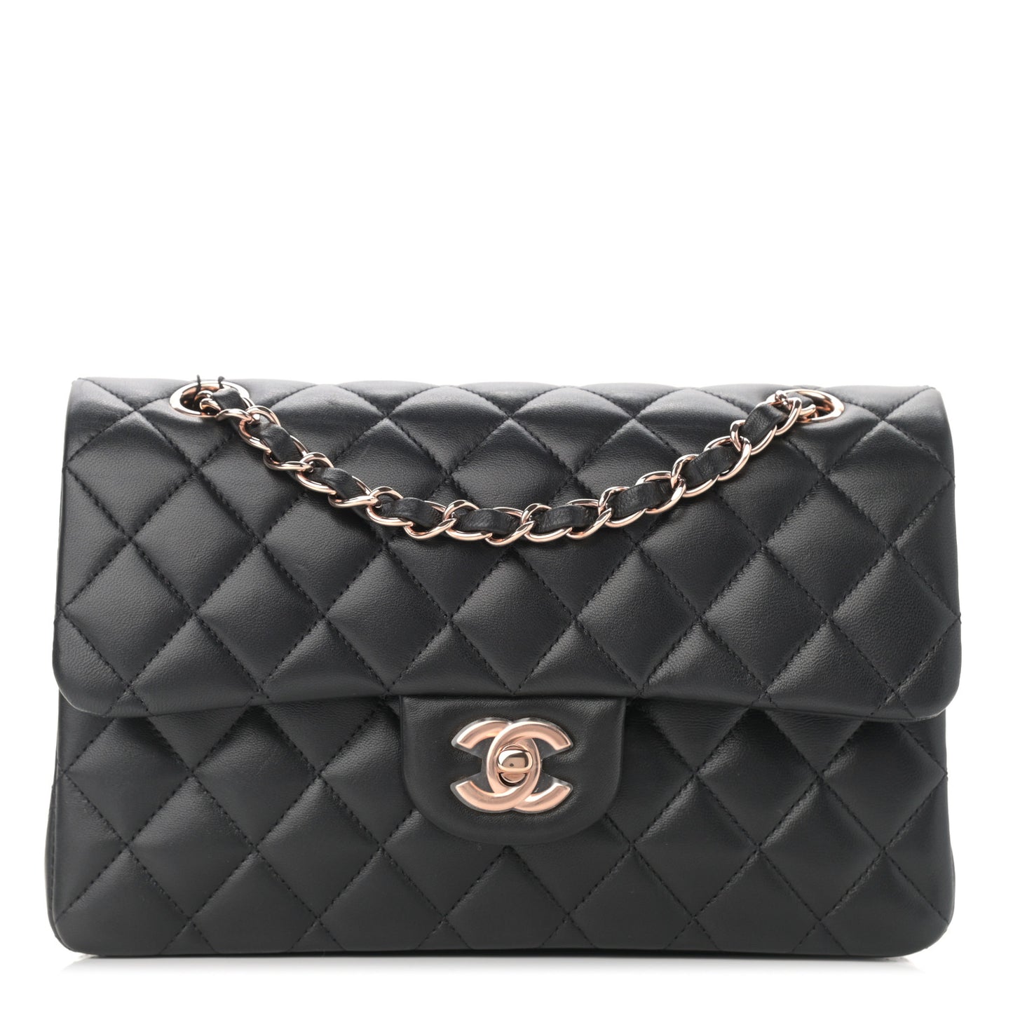 Lambskin Quilted Small Double Flap Black