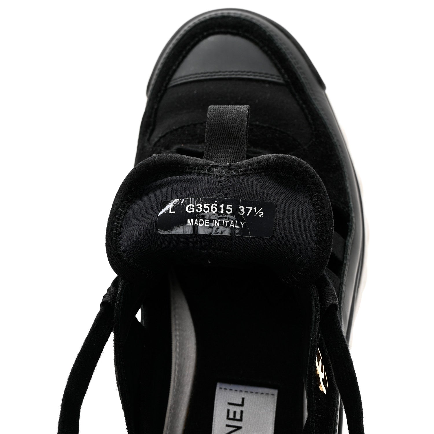 Chanel Fabric Calfskin Suede CC Sneakers 37.5 Black 6 of 16