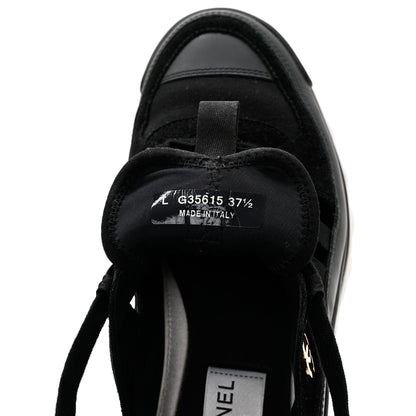 Chanel Fabric Calfskin Suede CC Sneakers 37.5 Black 6 of 16