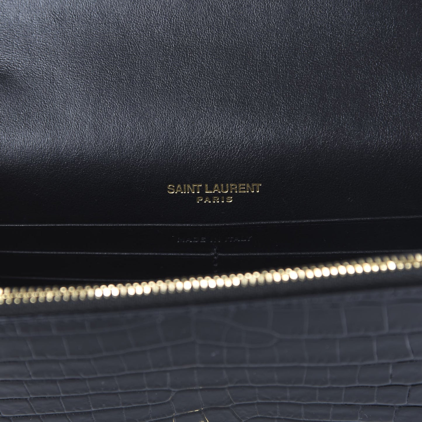Calfskin Crocodile Embossed Kate Monogram Tassel Chain Wallet Black