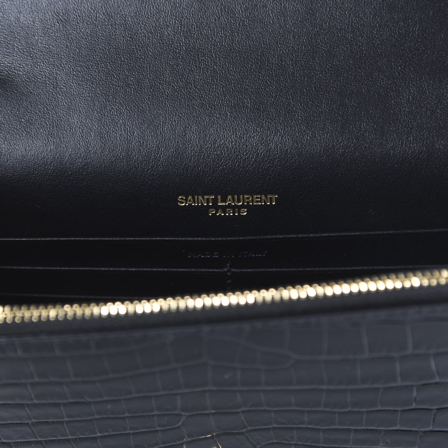 Saint Laurent Calfskin Crocodile Embossed Kate Monogram Tassel Chain Wallet Black 8 of 9