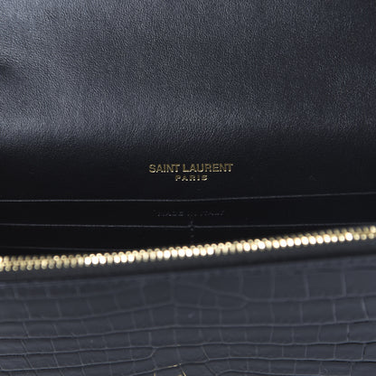 Saint Laurent Calfskin Crocodile Embossed Kate Monogram Tassel Chain Wallet Black 8 of 9