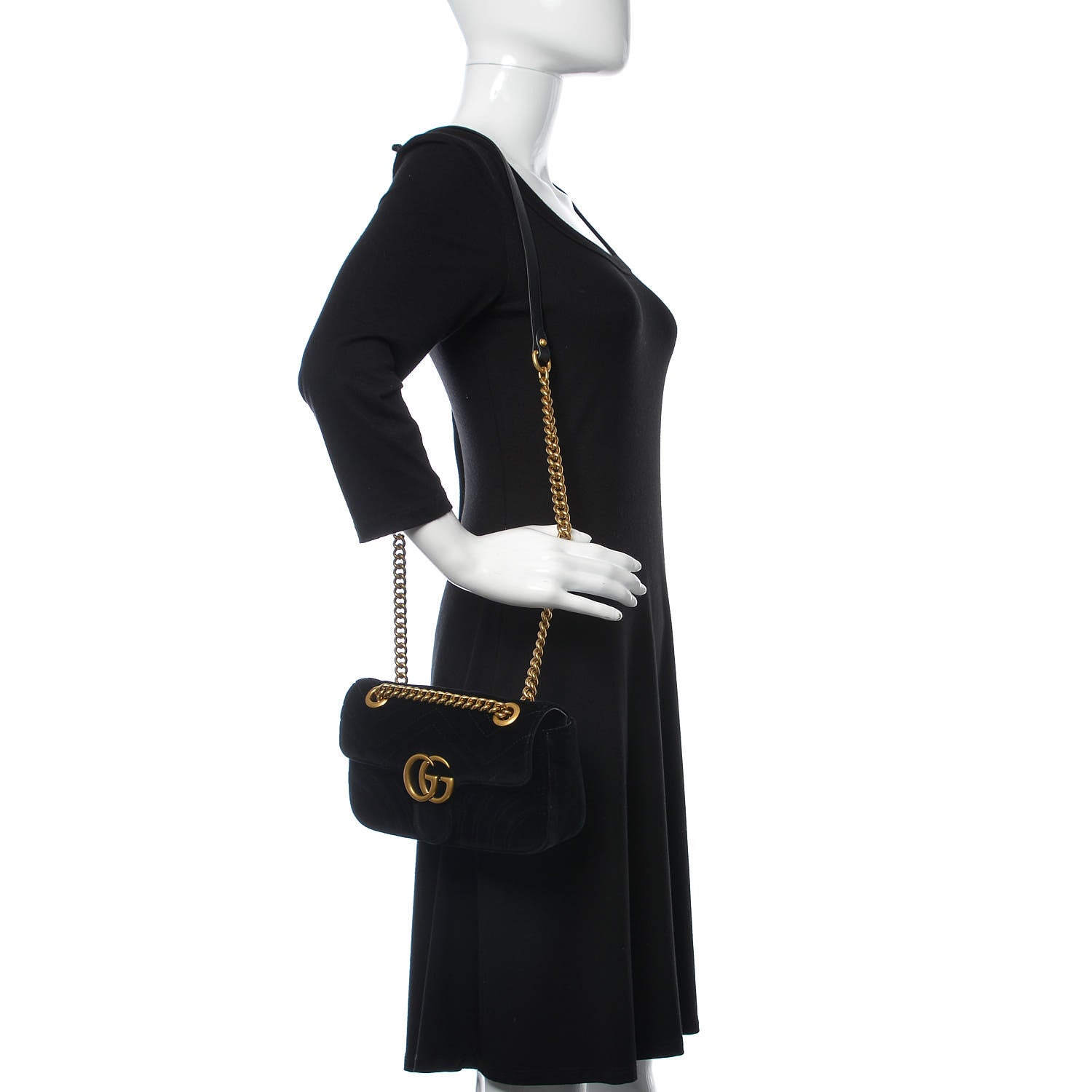 Gucci Velvet Matelasse Mini GG Marmont Shoulder Bag Black 2 of 10