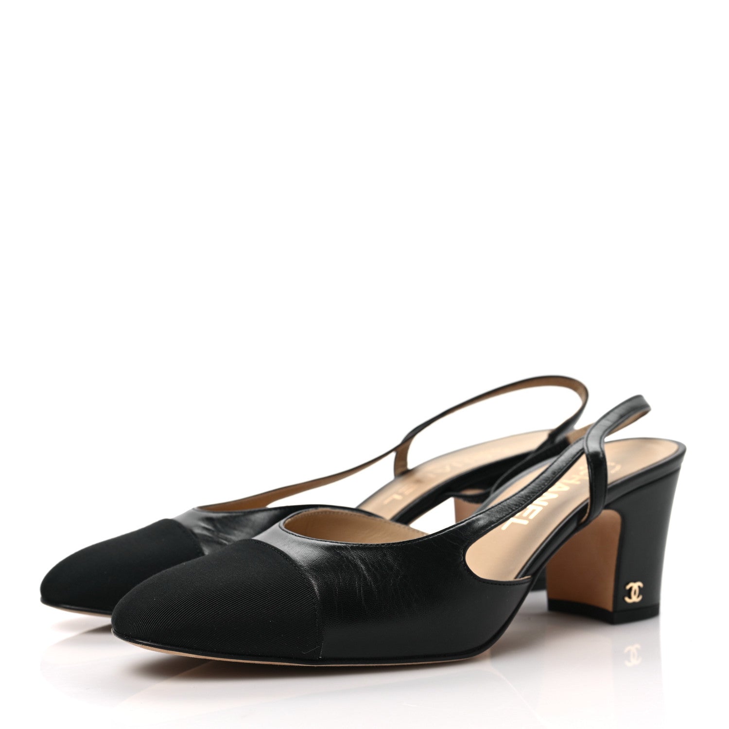 Chanel Goatskin Grosgrain Cap Toe CC Slingback Sandals 39 Black 3 of 8