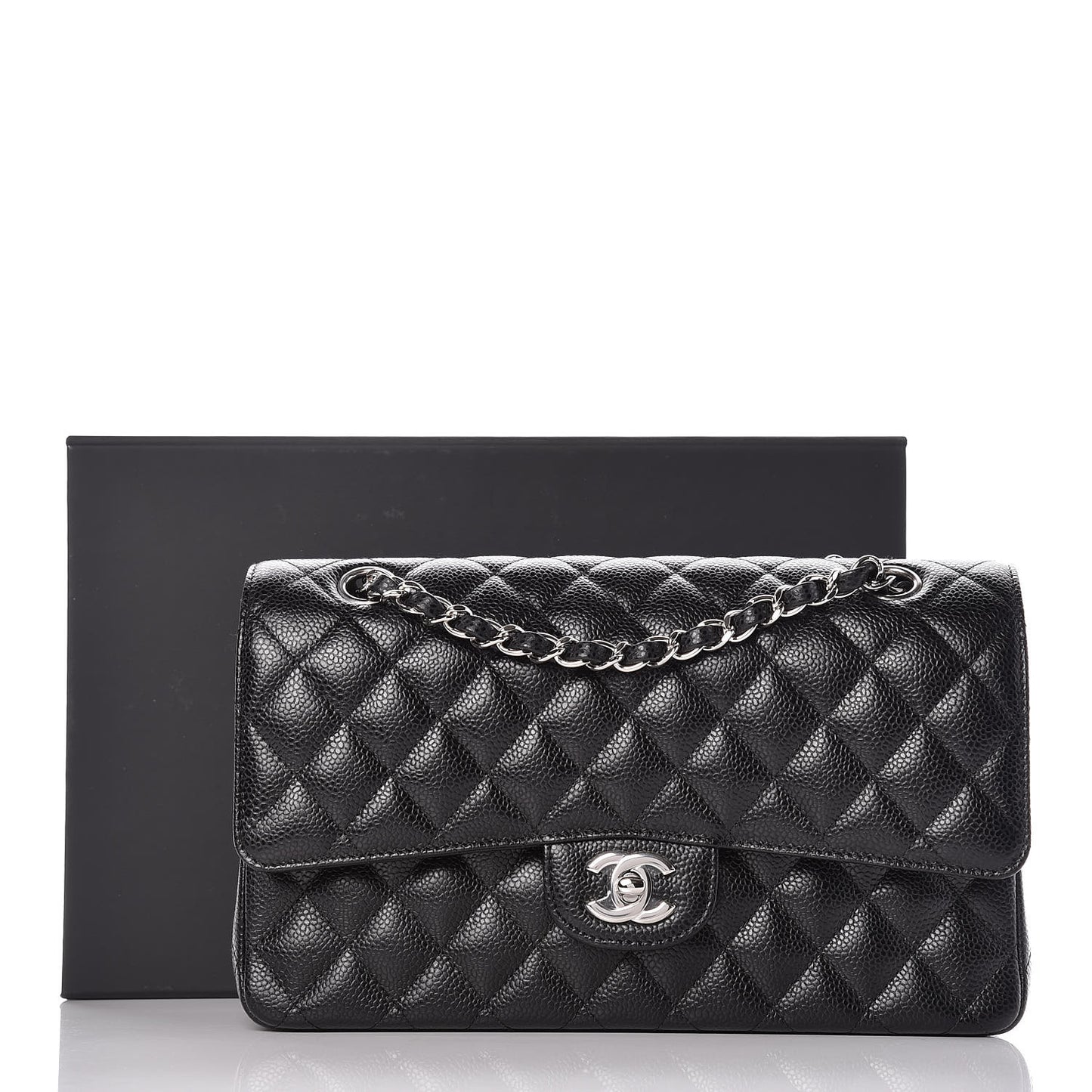 Caviar Quilted Medium Double Flap Black