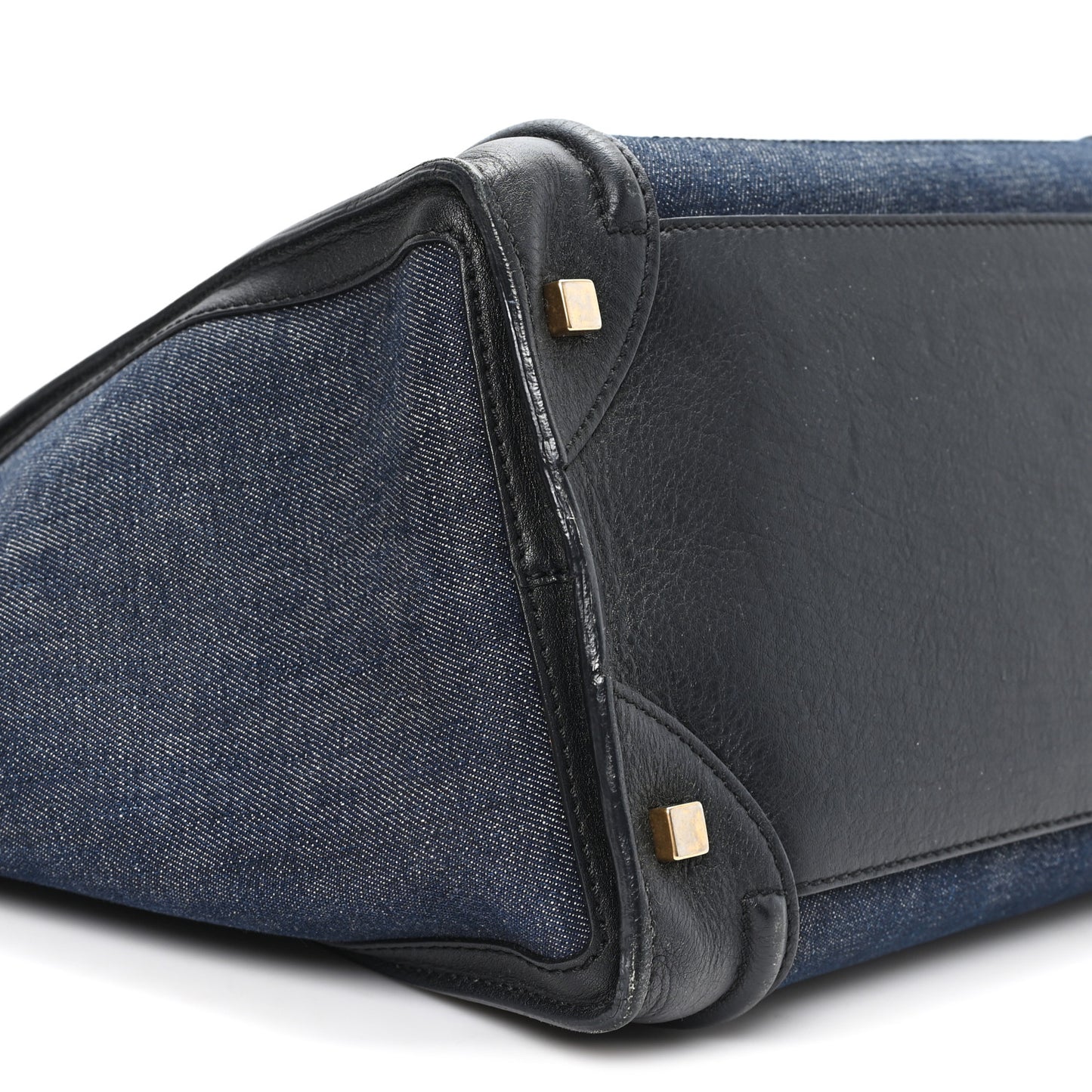 Calfskin Denim Mini Luggage Black Navy