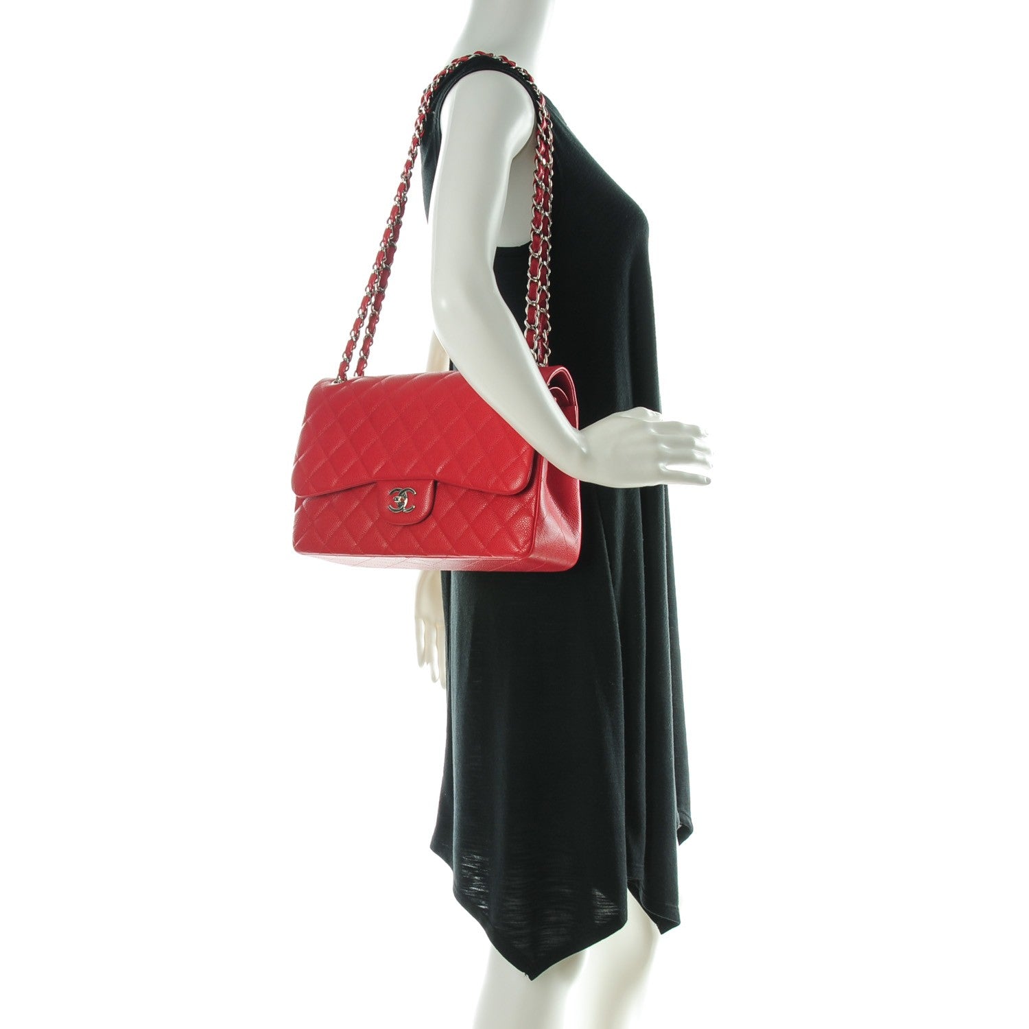 Chanel Caviar Quilted Jumbo Double Flap Red 2 of 8