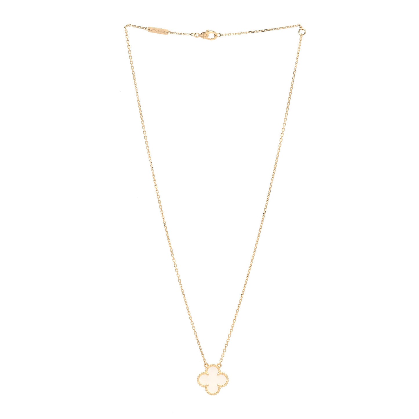 18K Yellow Gold Mother of Pearl Vintage Alhambra Pendant Necklace