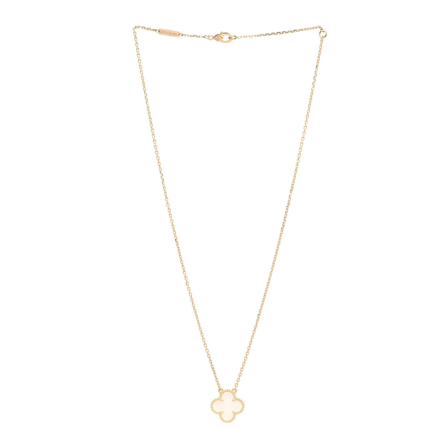 Van Cleef & Arpels 18K Yellow Gold Mother of Pearl Vintage Alhambra Pendant Necklace 3 of 8
