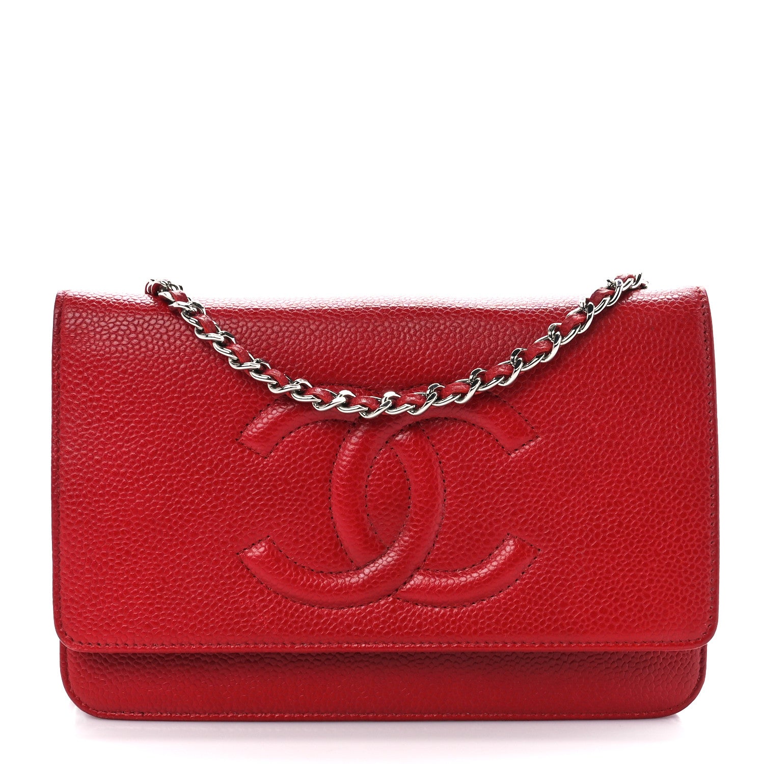 Chanel Caviar Timeless CC Wallet on Chain WOC Red 1 of 13