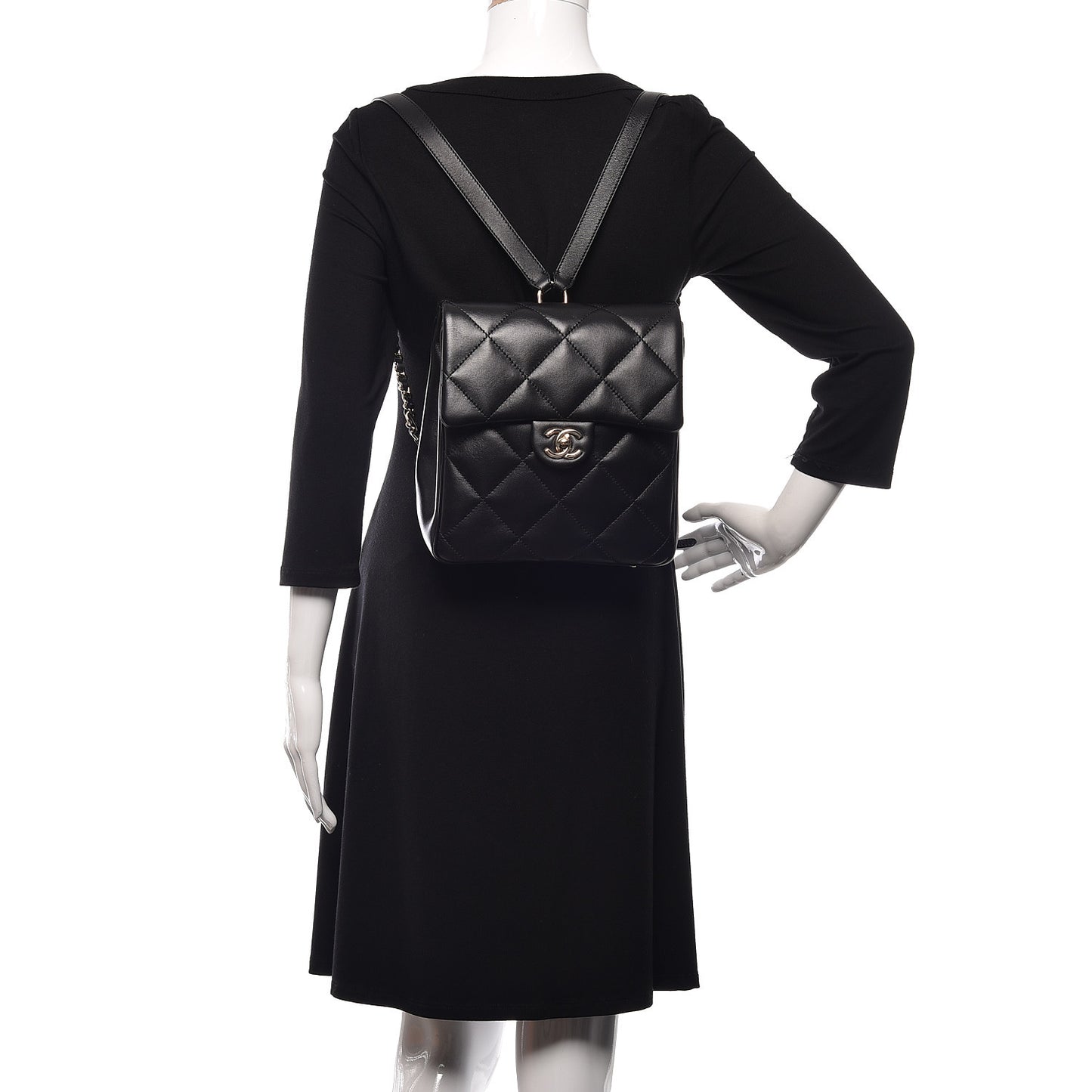 Lambskin Quilted Chain Backpack Black