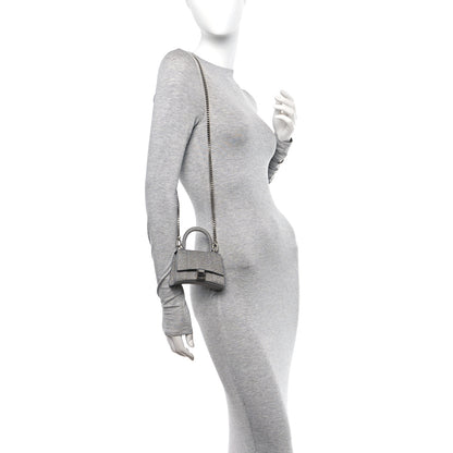 Balenciaga Glitter Fabric Hourglass Top Handle Bag Mini with Chain Grey 2 of 9