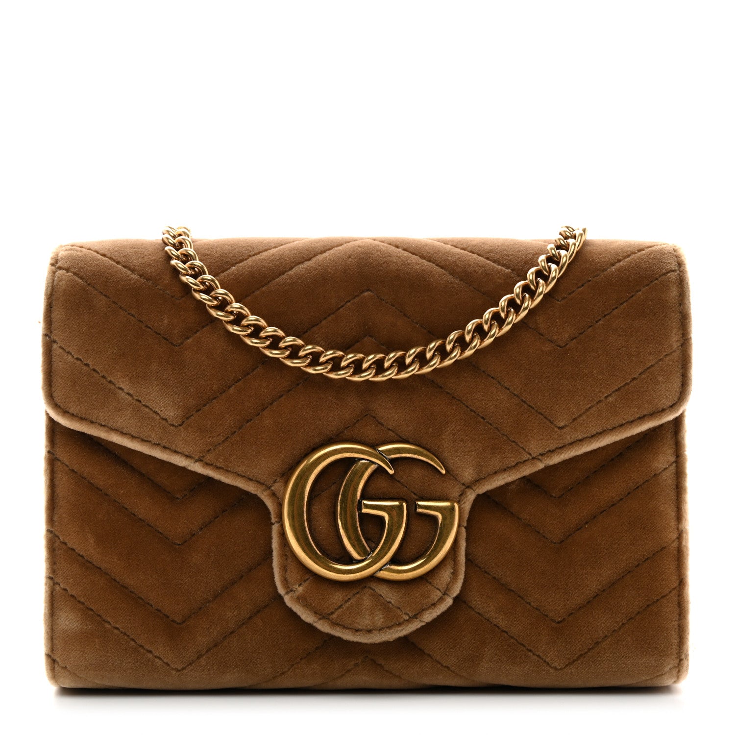 Gucci Velvet Matelasse GG Marmont Chain Wallet Taupe 1 of 11