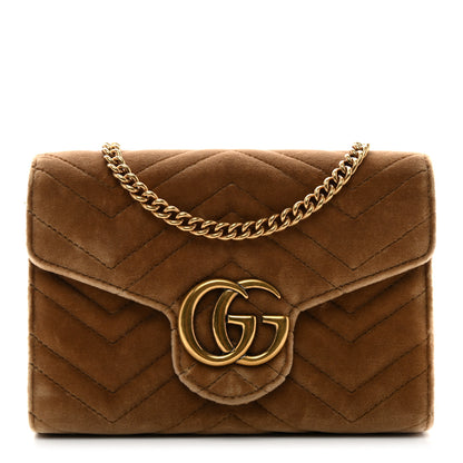 Gucci Velvet Matelasse GG Marmont Chain Wallet Taupe 1 of 11