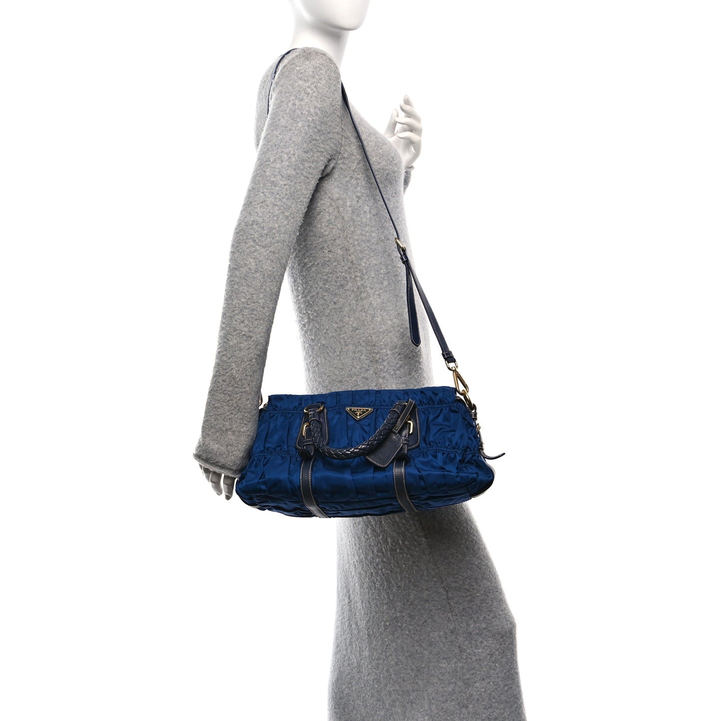 Tessuto Nylon Gaufre Shopping Satchel Bluette