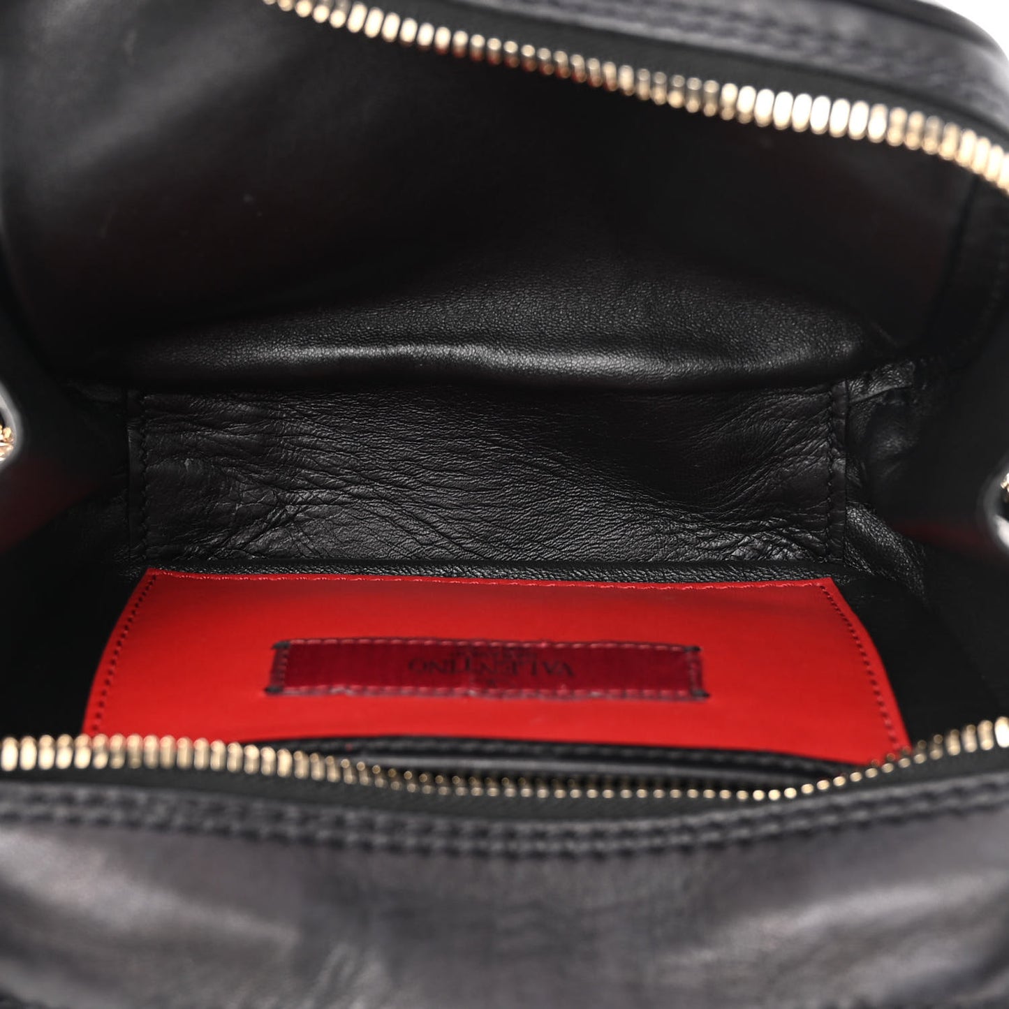 Nappa Rockstud Spike Double Zip Camera Crossbody Bag Black