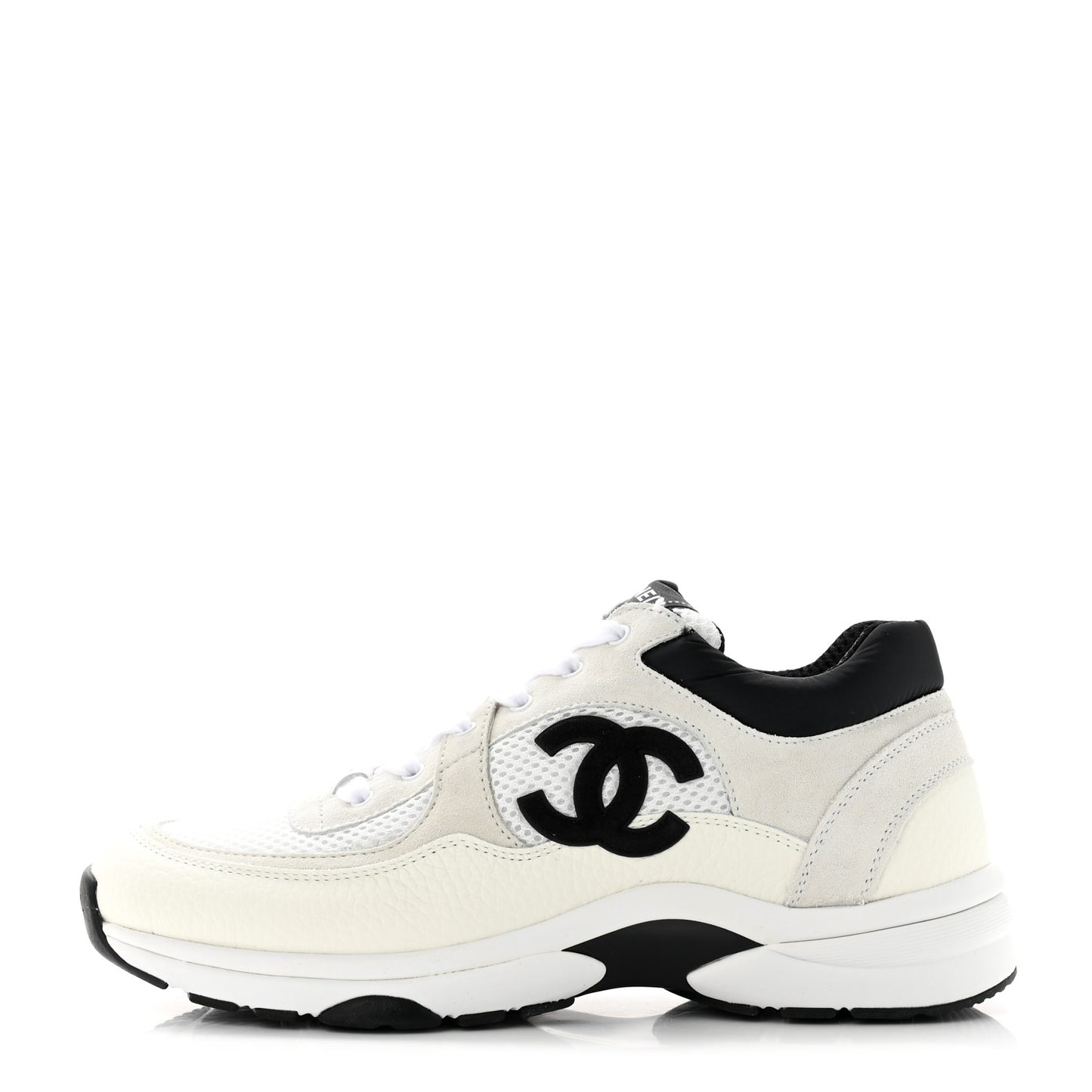 Mesh Suede Calfskin Grained Calfskin Womens CC Sneakers 38.5 White Black