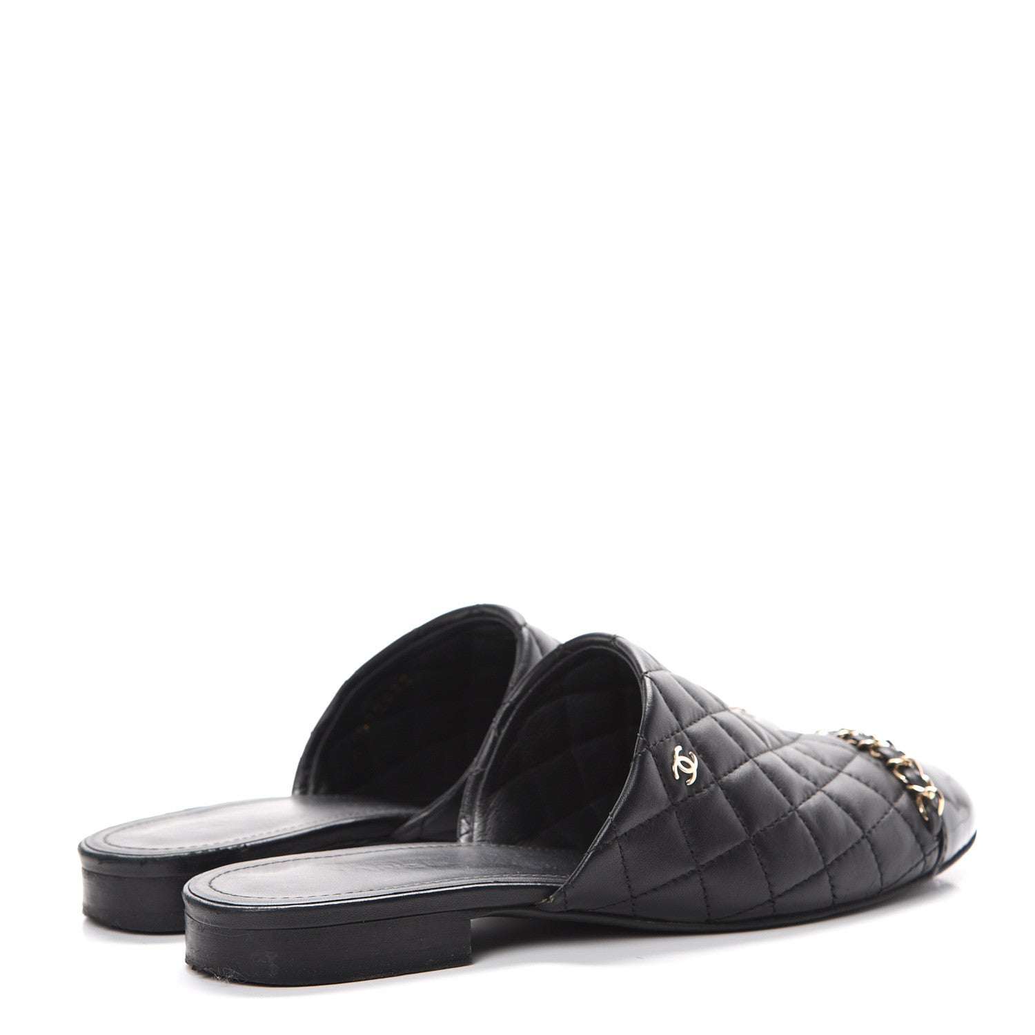 Chanel Lambskin Patent Quilted Chain Mules 38 Black 4 of 16