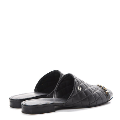 Chanel Lambskin Patent Quilted Chain Mules 38 Black 4 of 16
