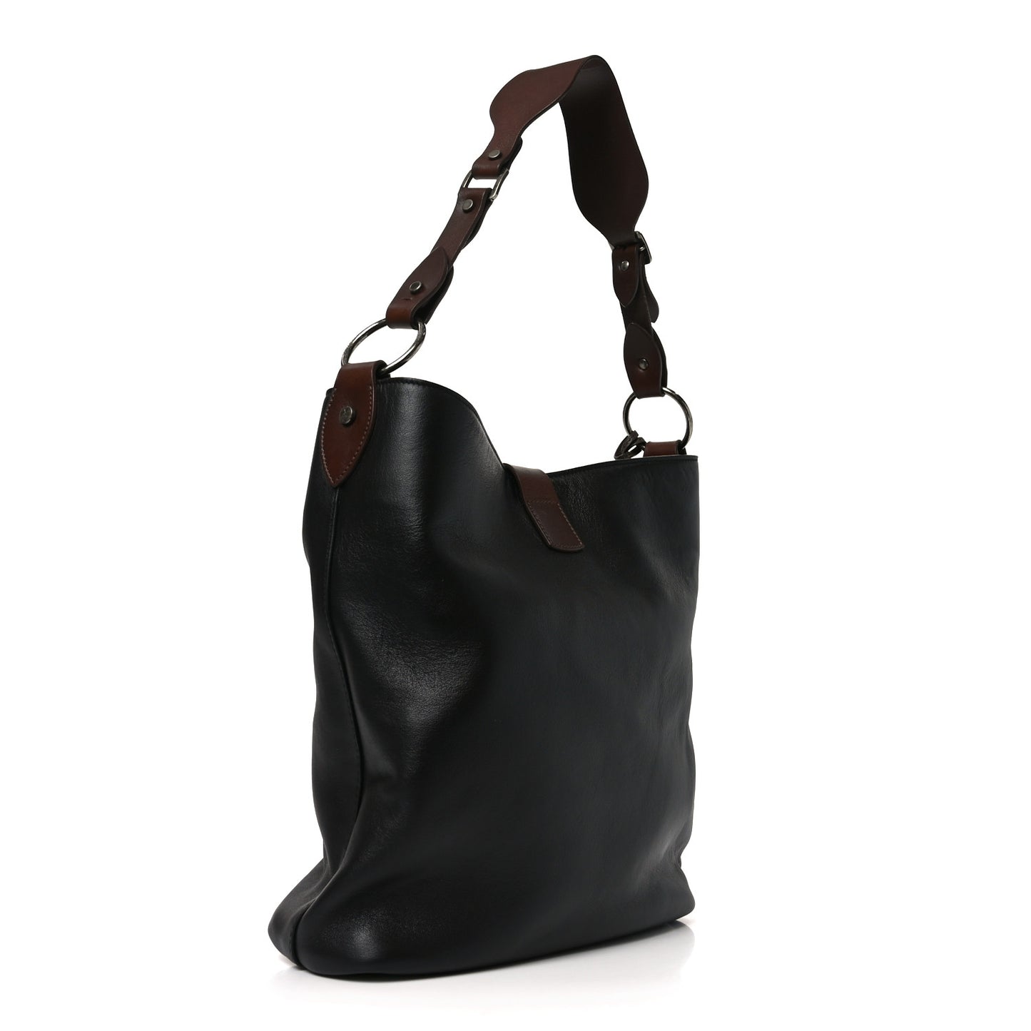 Calfskin Ring Tote Black Brown