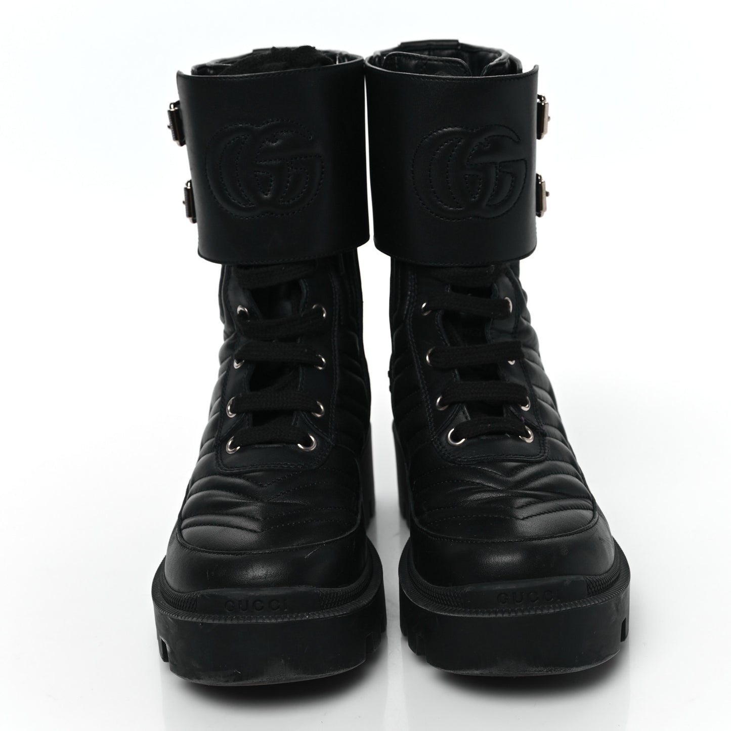 Nappa Frances GG Matelasse Platform Combat Boots 35.5 Black