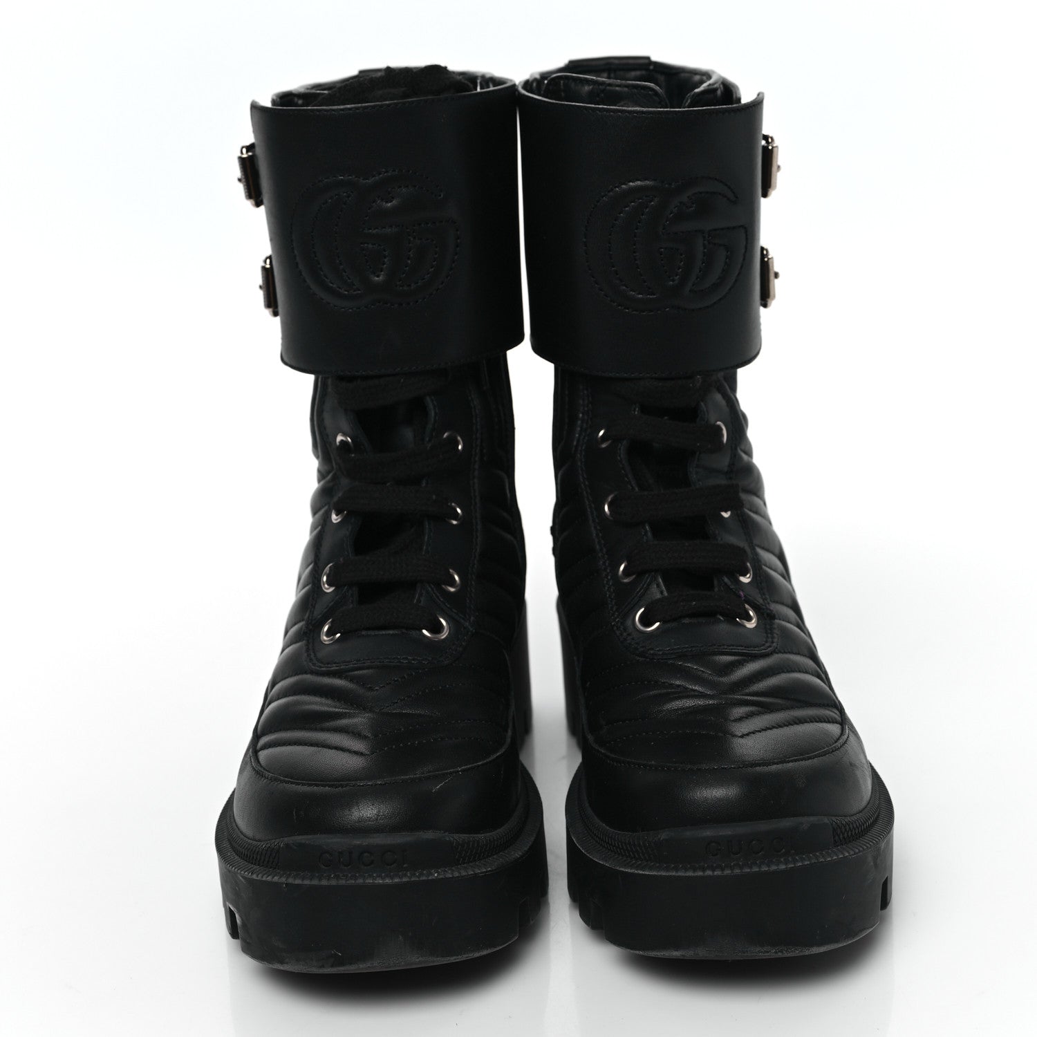 Gucci Nappa Frances GG Matelasse Platform Combat Boots 35.5 Black 2 of 8