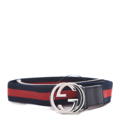 Gucci Elastic Nylon Calfskin Web Kids Interlocking G Belt L Navy 1 of 5