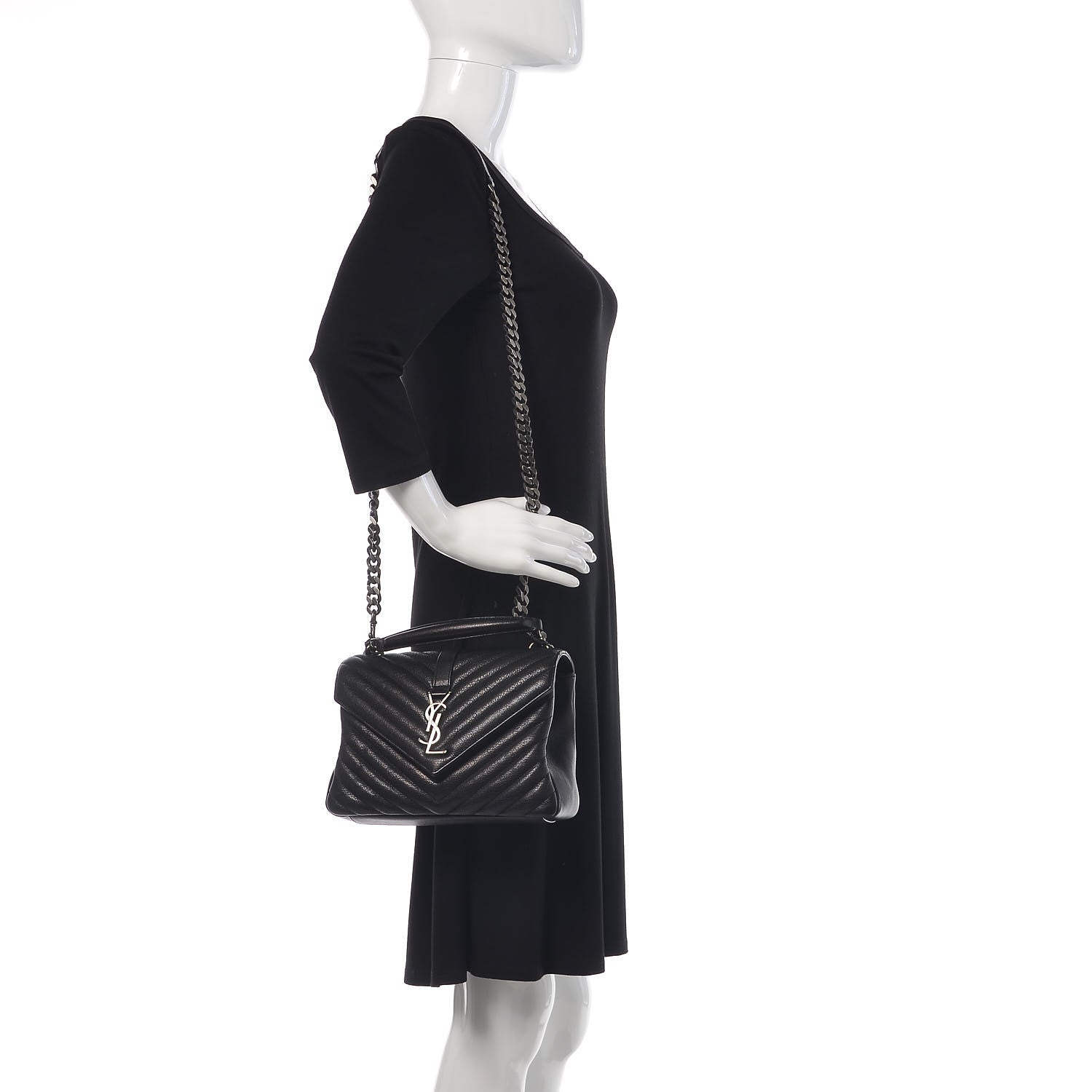 Saint Laurent Sheepskin Matelasse Chevron Monogram Medium College Bag Black 2 of 10