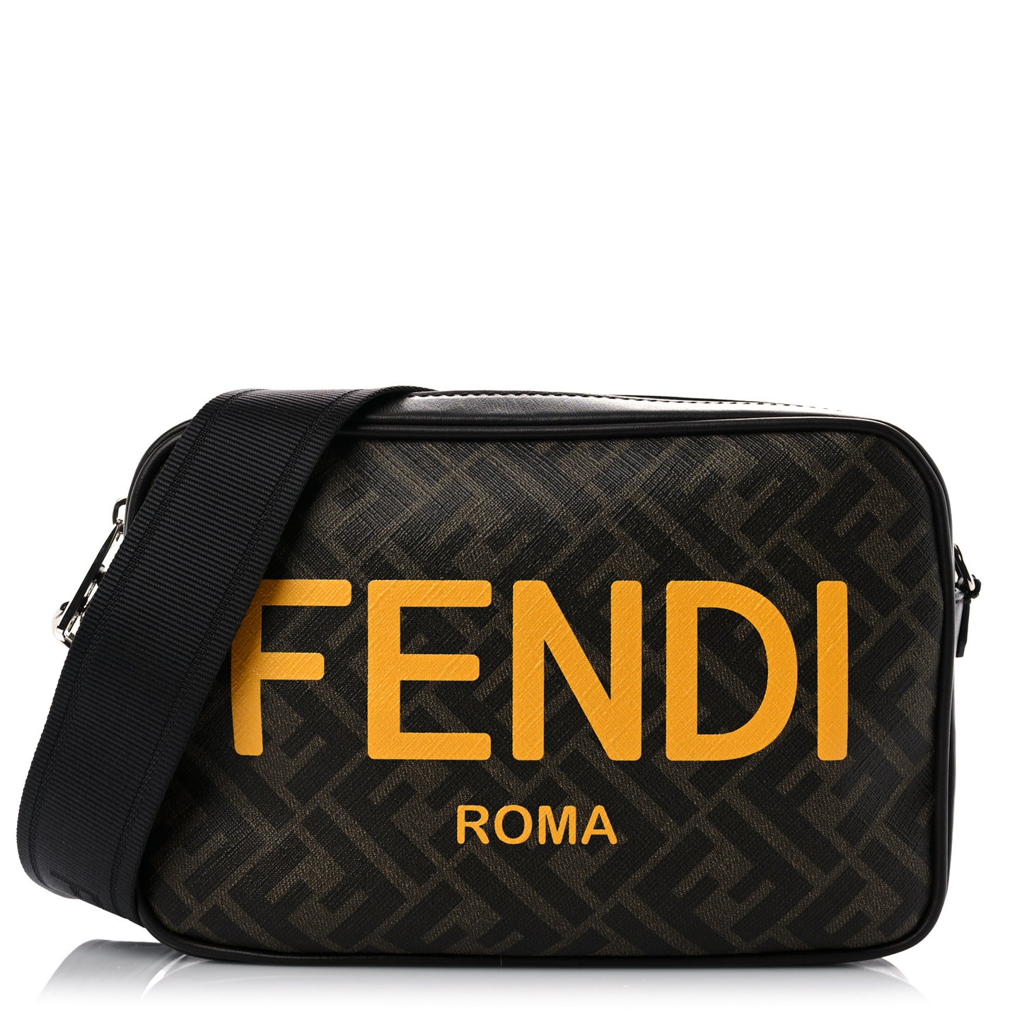 Shiny Glazed Fabric Vitello Cover FF 1974 Logo Medium Camera Case Tobacco Moro Giallo Ebano