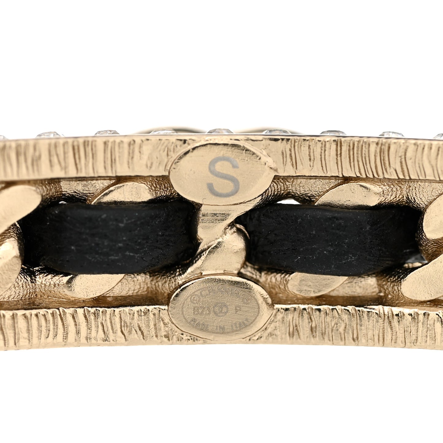 Metal Lambskin Crystal Chain CC Cuff S Black Gold