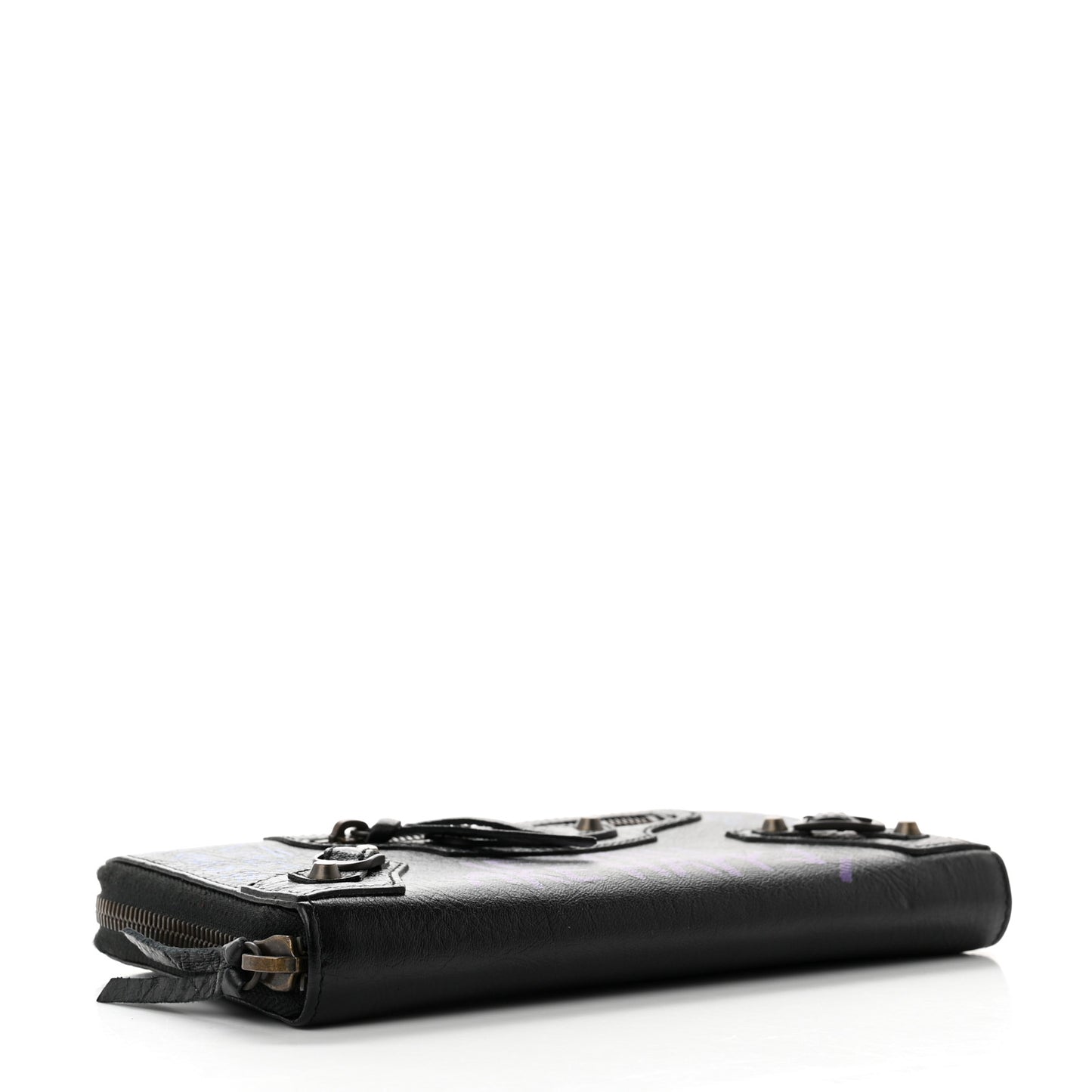 Agneau Arena Graffiti All Over Classic Hardware Continental Zip Around Wallet Black Bleu Violet