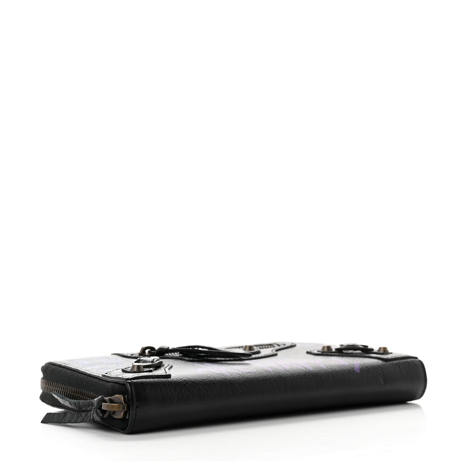 Balenciaga Agneau Arena Graffiti All Over Classic Hardware Continental Zip Around Wallet Black Bleu Violet 4 of 8