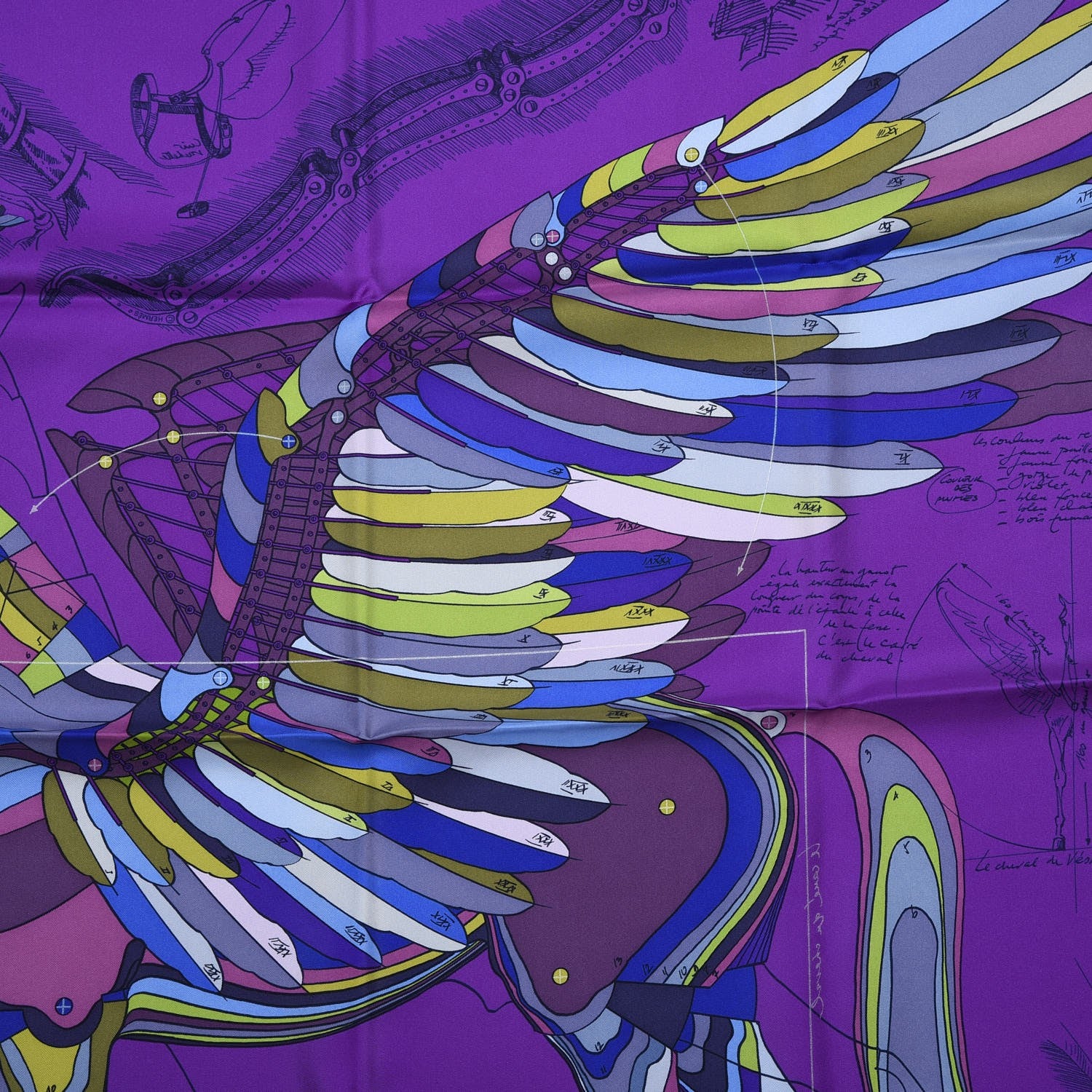 Hermes Silk Le Pegase D'Scarf 90 Ultra Violet Vert Bleu 7 of 11