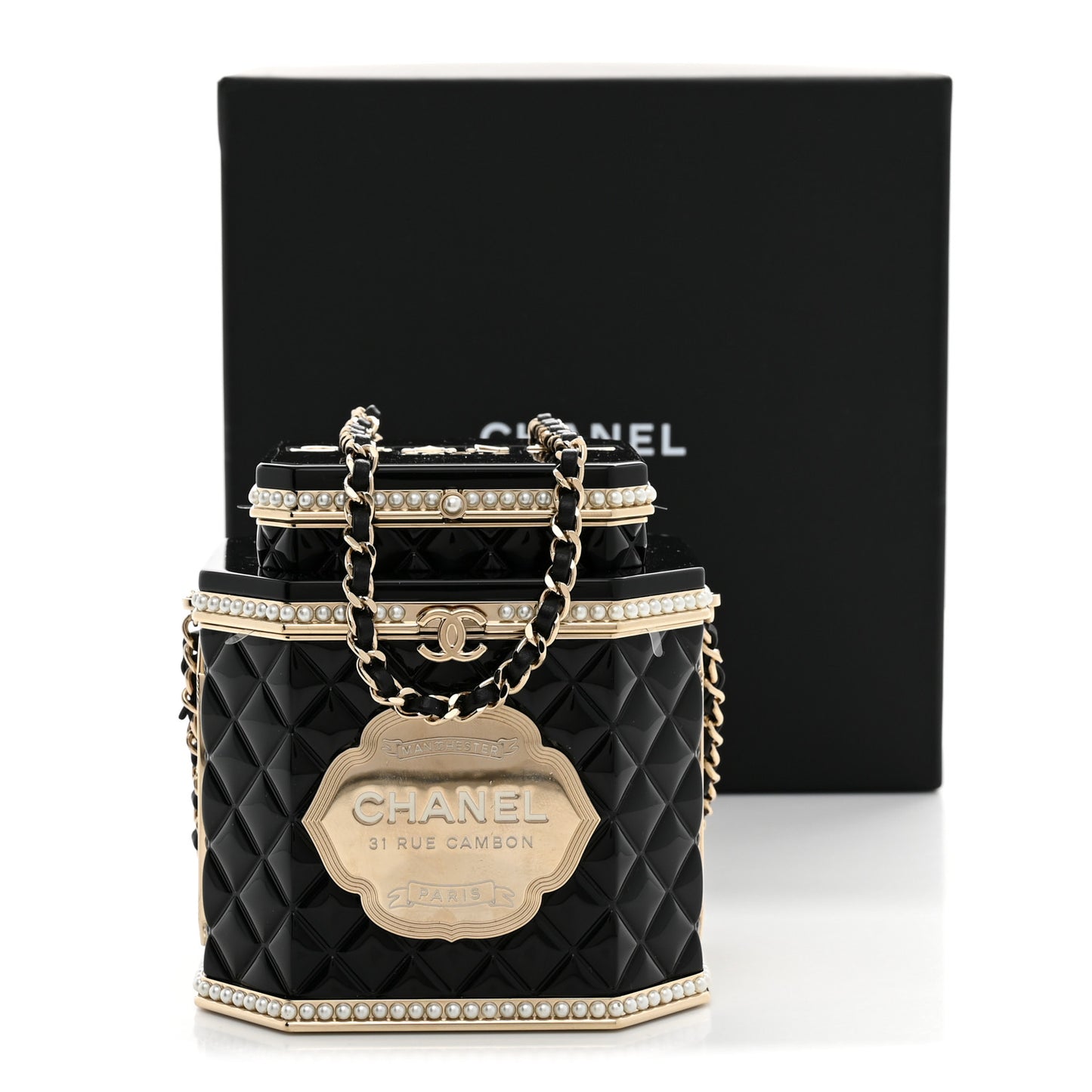 Resin Pearl Enamel Tea Box Minaudiere Black Gold