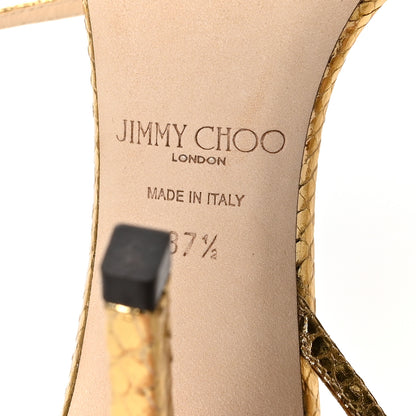 Jimmy Choo Snakeskin Embossed Tesca 100 Sandals 37.5 Gold 6 of 7