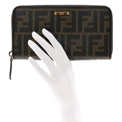 Fendi Zucca Spalmati Vitello Elite Zip Around Wallet Tobacco Ebano 2 of 7