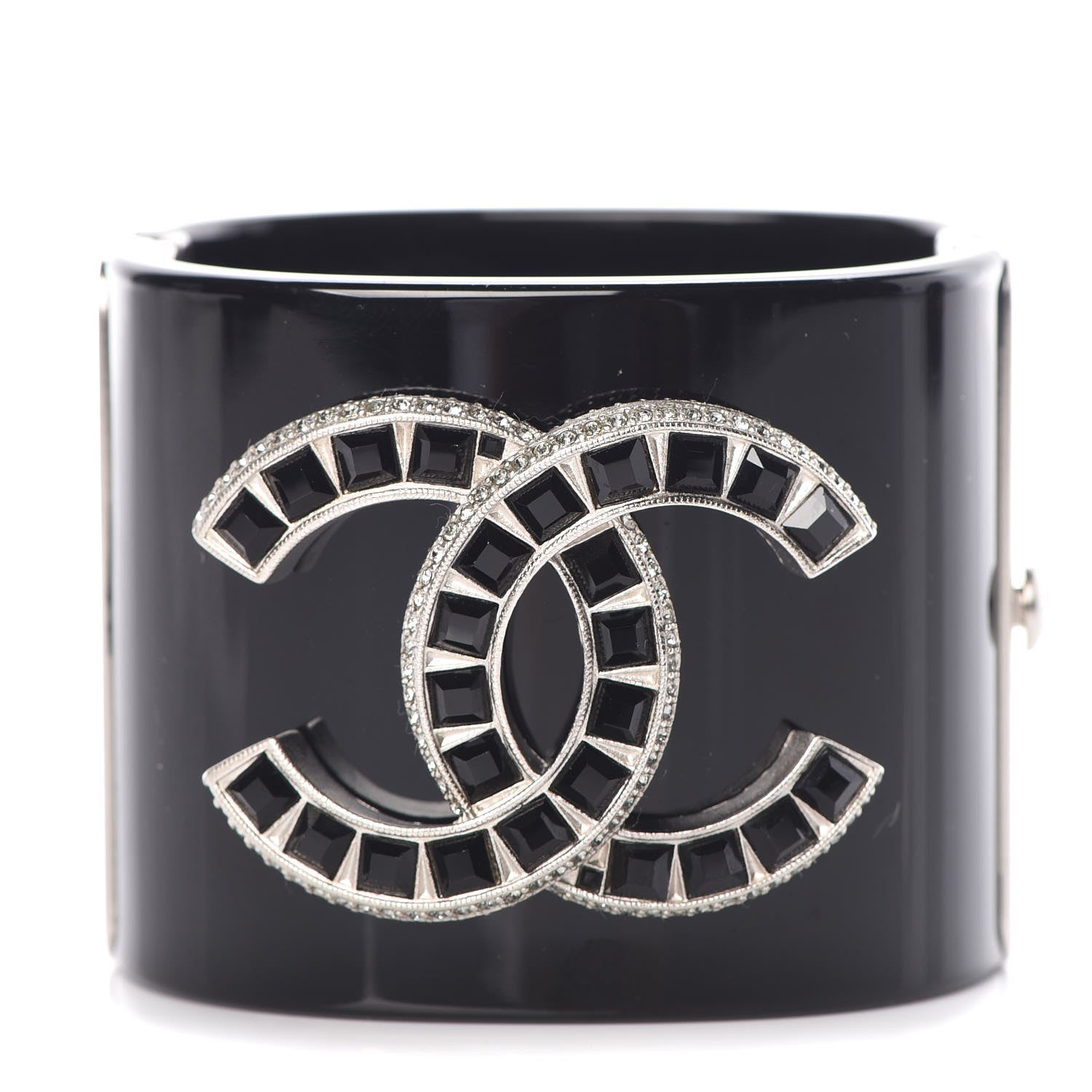Chanel Resin Baguette Crystal CC Cuff Black 1 of 4